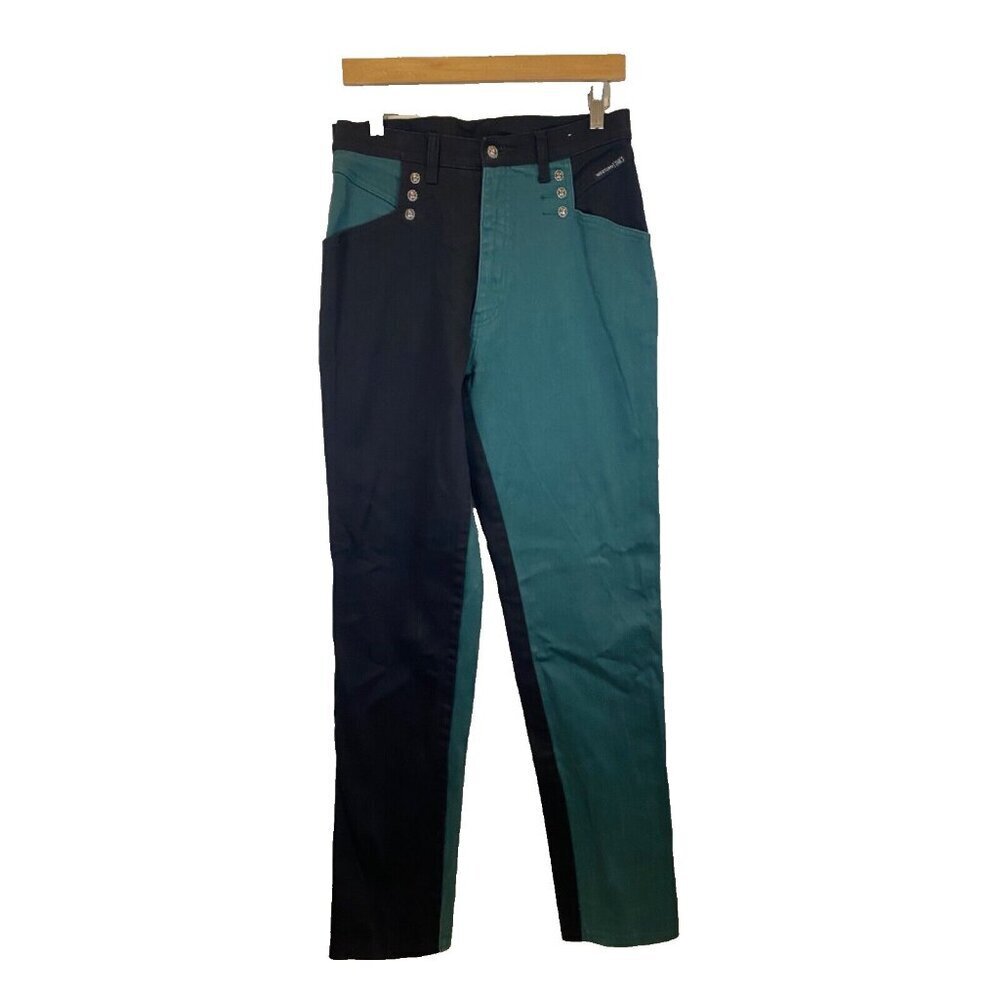 VTG 90s Western Ethics Size 11 Green Black Colorblock Two Tone High Waisted Jean